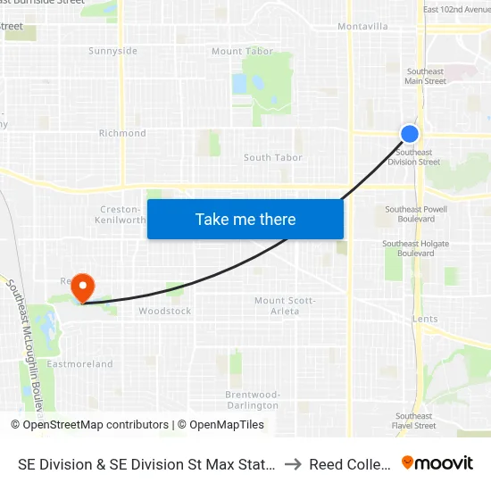SE Division & SE Division St Max Station to Reed College map