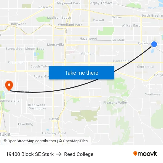 19400 Block SE Stark to Reed College map