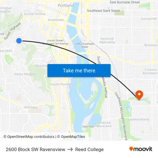 2600 Block SW Ravensview to Reed College map