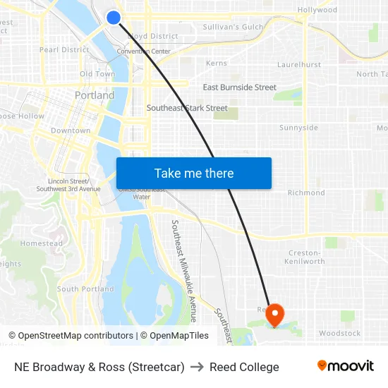 NE Broadway & Ross (Streetcar) to Reed College map