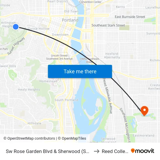 Sw Rose Garden Blvd & Sherwood (South) to Reed College map