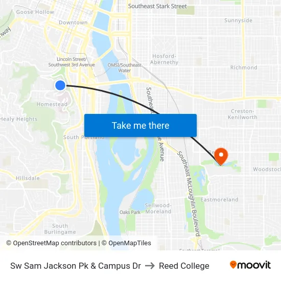 Sw Sam Jackson Pk & Campus Dr to Reed College map