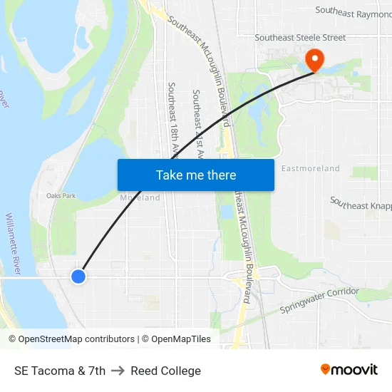 SE Tacoma & 7th to Reed College map