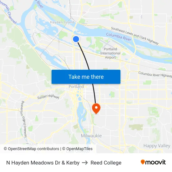 N Hayden Meadows Dr & Kerby to Reed College map
