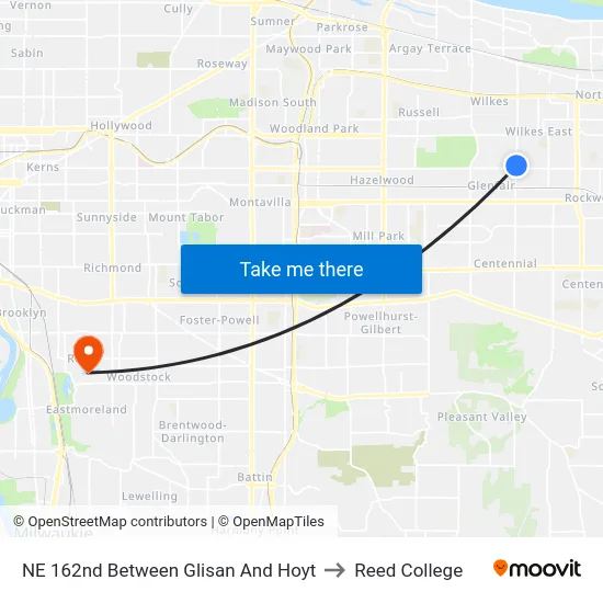 NE 162nd Between Glisan And Hoyt to Reed College map
