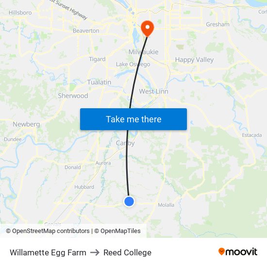 Willamette Egg Farm to Reed College map