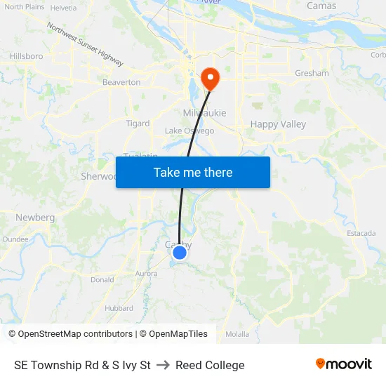 SE Township Rd & S Ivy St to Reed College map