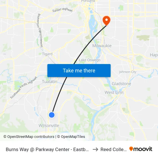 Burns Way @ Parkway Center - Eastbound to Reed College map