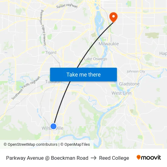 Parkway Avenue @ Boeckman Road to Reed College map
