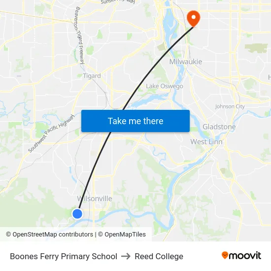 Boones Ferry Primary School to Reed College map