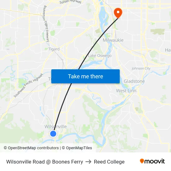 Wilsonville Road @ Boones Ferry to Reed College map