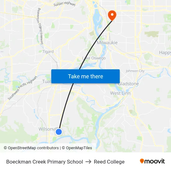 Boeckman Creek Primary School to Reed College map
