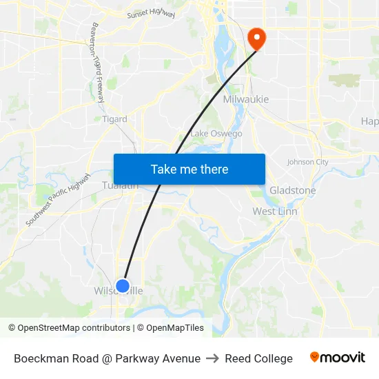 Boeckman Road @ Parkway Avenue to Reed College map