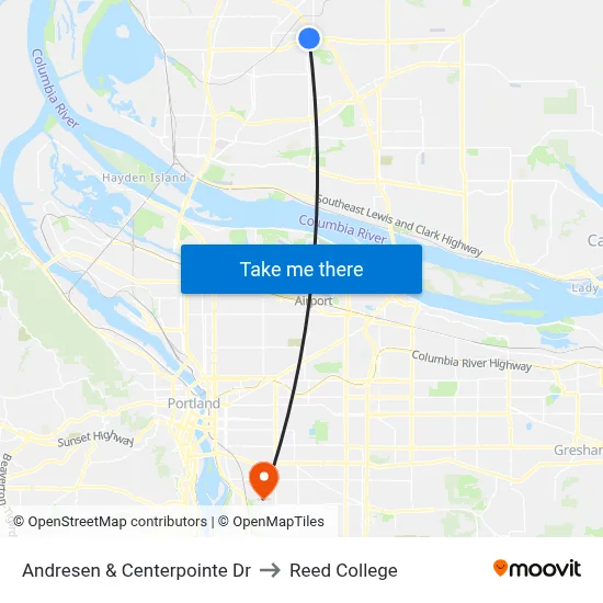Andresen & Centerpointe Dr to Reed College map