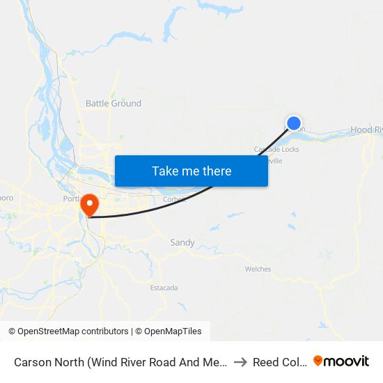 Carson North (Wind River Road And Metzger Road) to Reed College map