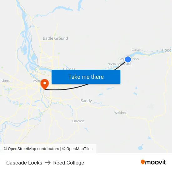 Cascade Locks to Reed College map