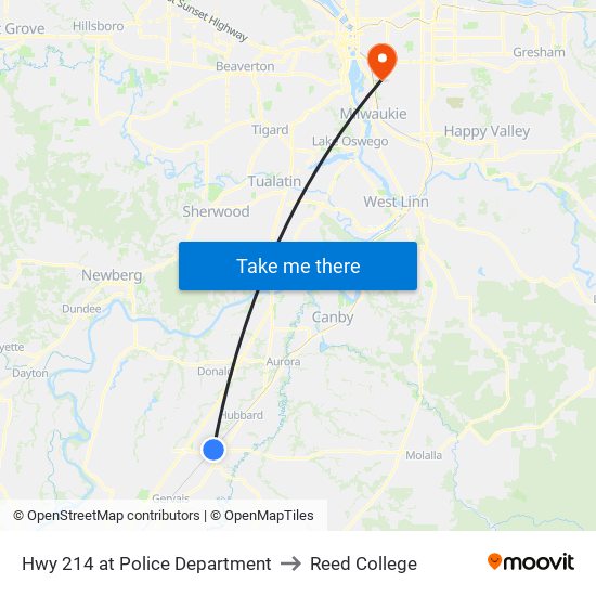 Hwy 214 at Police Department to Reed College map