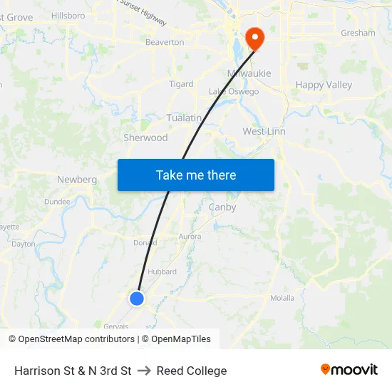 Harrison St & N 3rd St to Reed College map