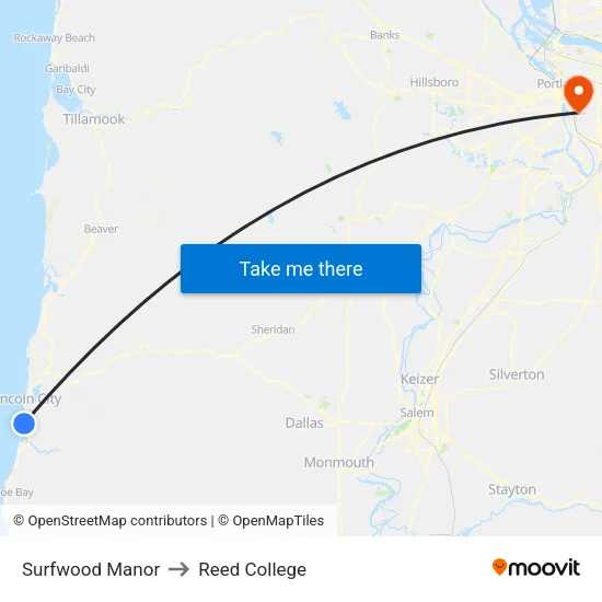 Surfwood Manor to Reed College map
