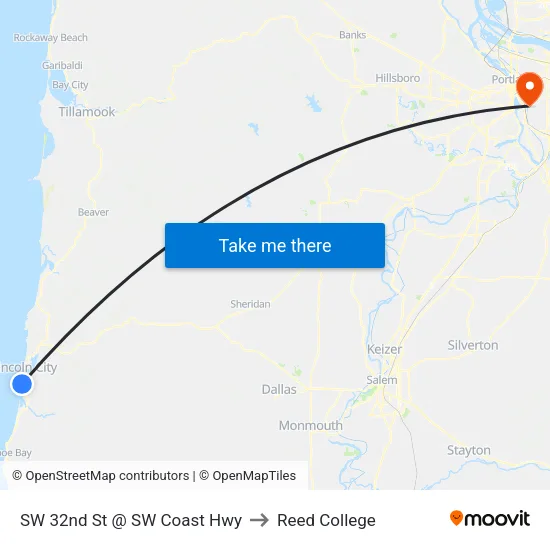 SW 32nd St @ SW Coast Hwy to Reed College map