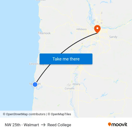 NW 25th - Walmart to Reed College map