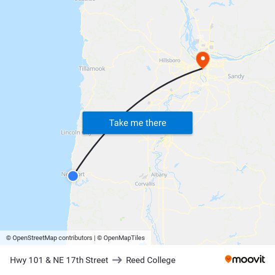 Hwy 101 & NE 17th Street to Reed College map