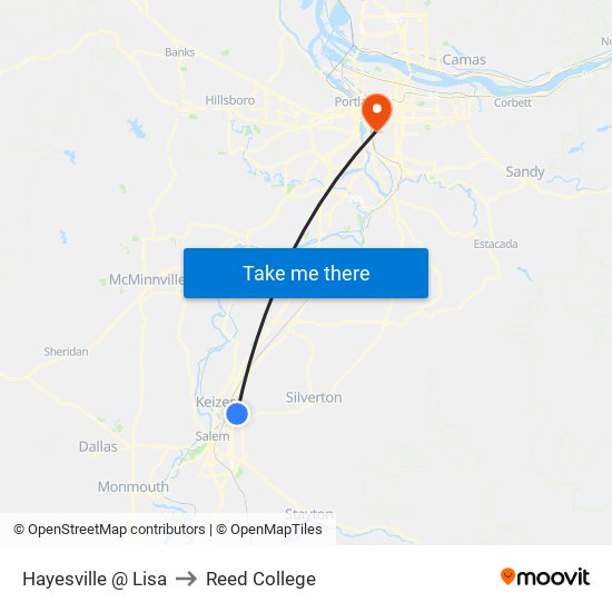 Hayesville @ Lisa to Reed College map