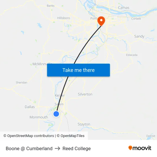 Boone @ Cumberland to Reed College map