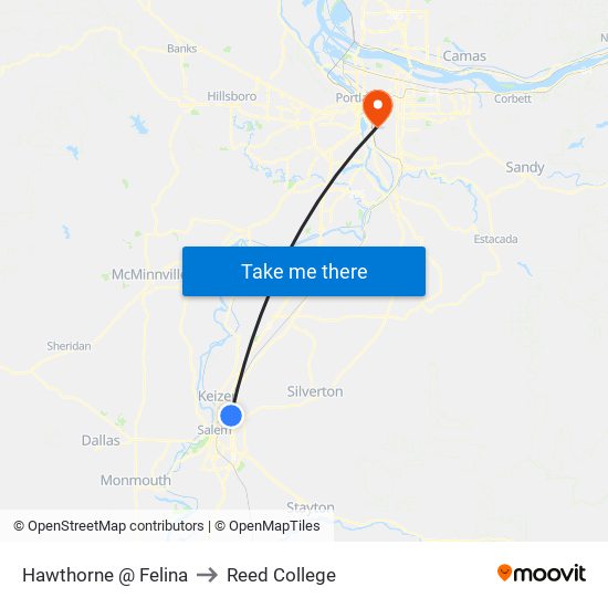 Hawthorne @ Felina to Reed College map