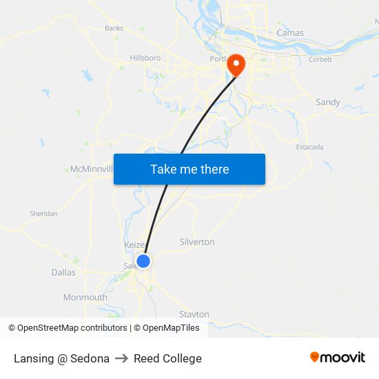 Lansing @ Sedona to Reed College map