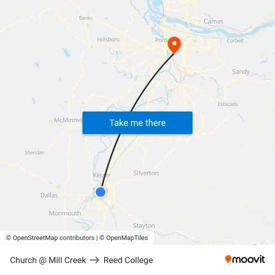 Church @ Mill Creek to Reed College map