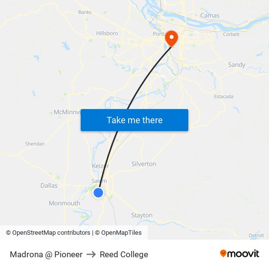 Madrona @ Pioneer to Reed College map