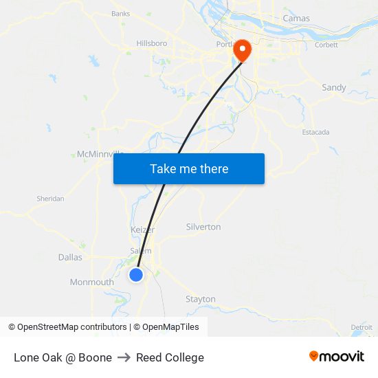 Lone Oak @ Boone to Reed College map