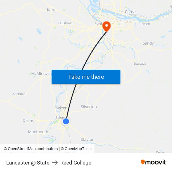 Lancaster @ State to Reed College map