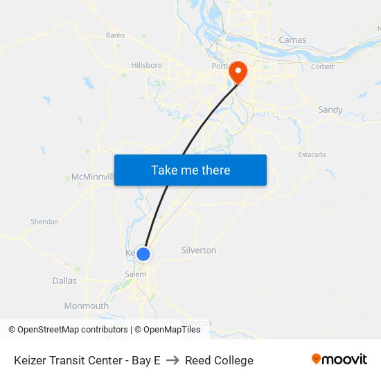 Keizer Transit Center - Bay E to Reed College map