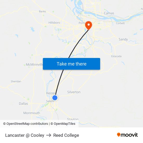 Lancaster @ Cooley to Reed College map