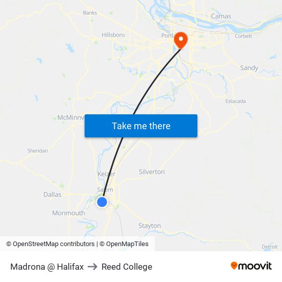 Madrona @ Halifax to Reed College map