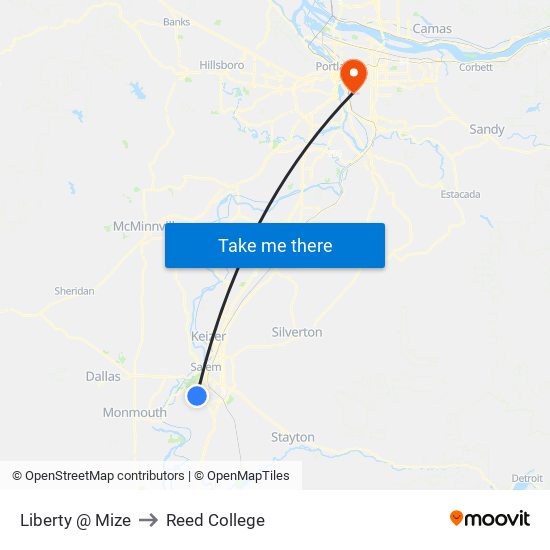 Liberty @ Mize to Reed College map