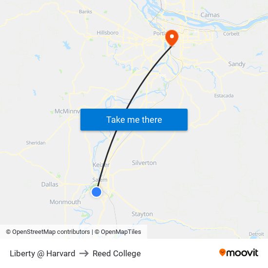 Liberty @ Harvard to Reed College map