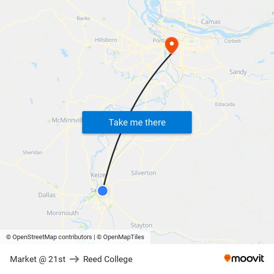 Market @ 21st to Reed College map