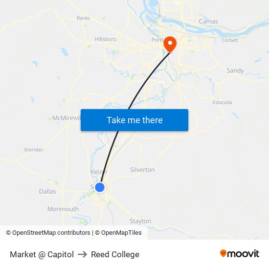 Market @ Capitol to Reed College map