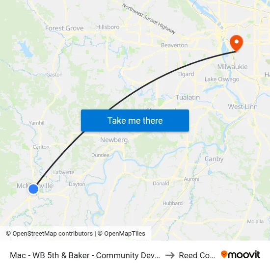 Mac - WB 5th & Baker - Community Development Ctr to Reed College map