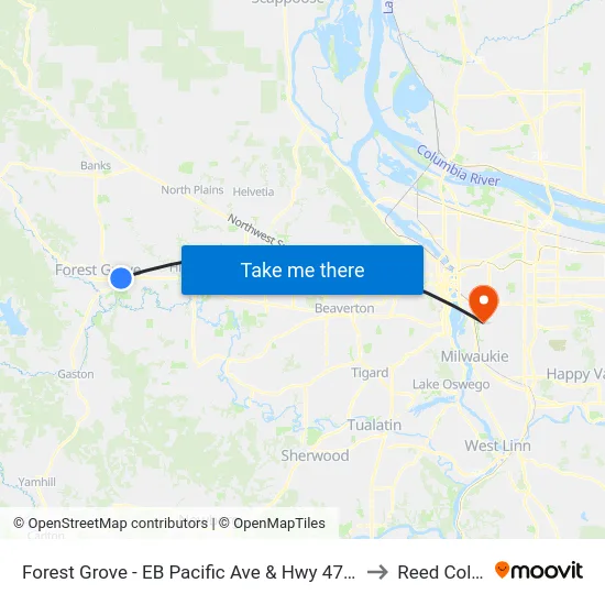 Forest Grove - EB Pacific Ave & Hwy 47 (Tm 4306) to Reed College map