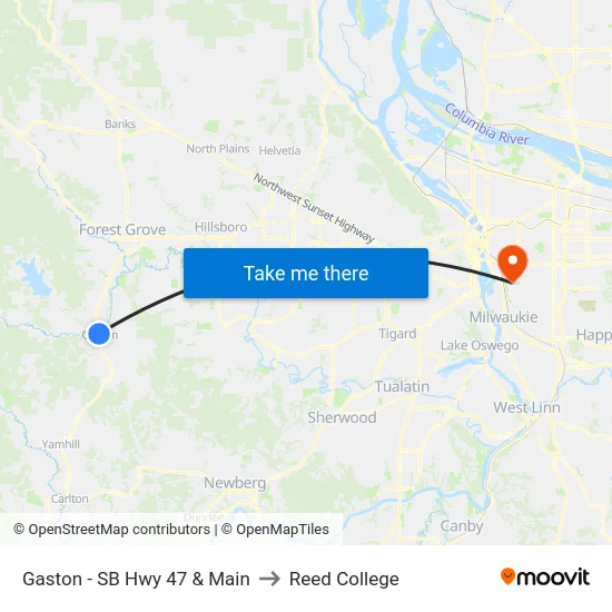 Gaston - SB Hwy 47 & Main to Reed College map