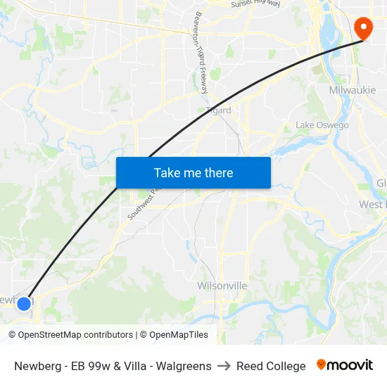 Newberg - EB 99w & Villa - Walgreens to Reed College map