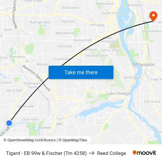 Tigard - EB 99w & Fischer (Tm  4258) to Reed College map
