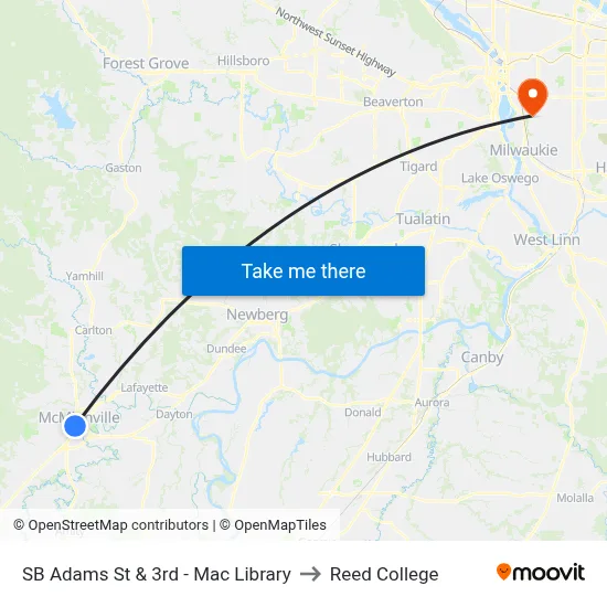 SB Adams St & 3rd - Mac Library to Reed College map