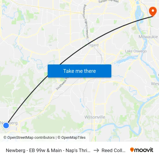 Newberg - EB 99w & Main - Nap's Thriftway to Reed College map