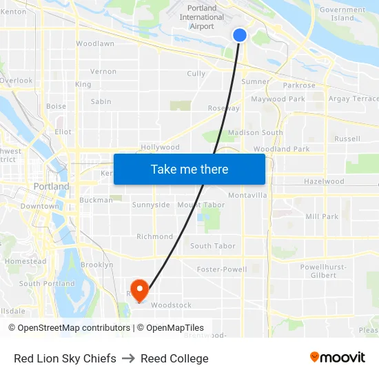 Red Lion Sky Chiefs to Reed College map