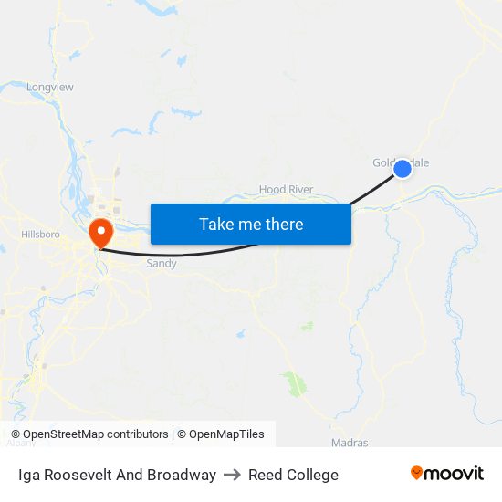 Iga Roosevelt And Broadway to Reed College map